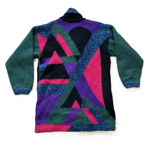 La Monte Mohair Blend Knit Cardigan Sweater Jacket Vintage Jewel Tone Geometric - Picture 2 of 11